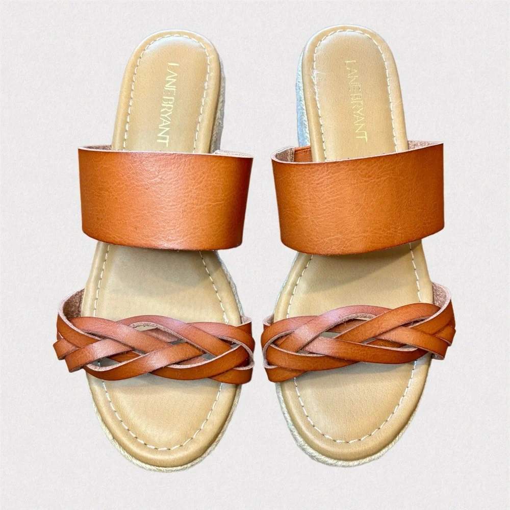 Lane Bryant Tan Espadrille Wedge Sandals Size 8 NWOT Braided Straps